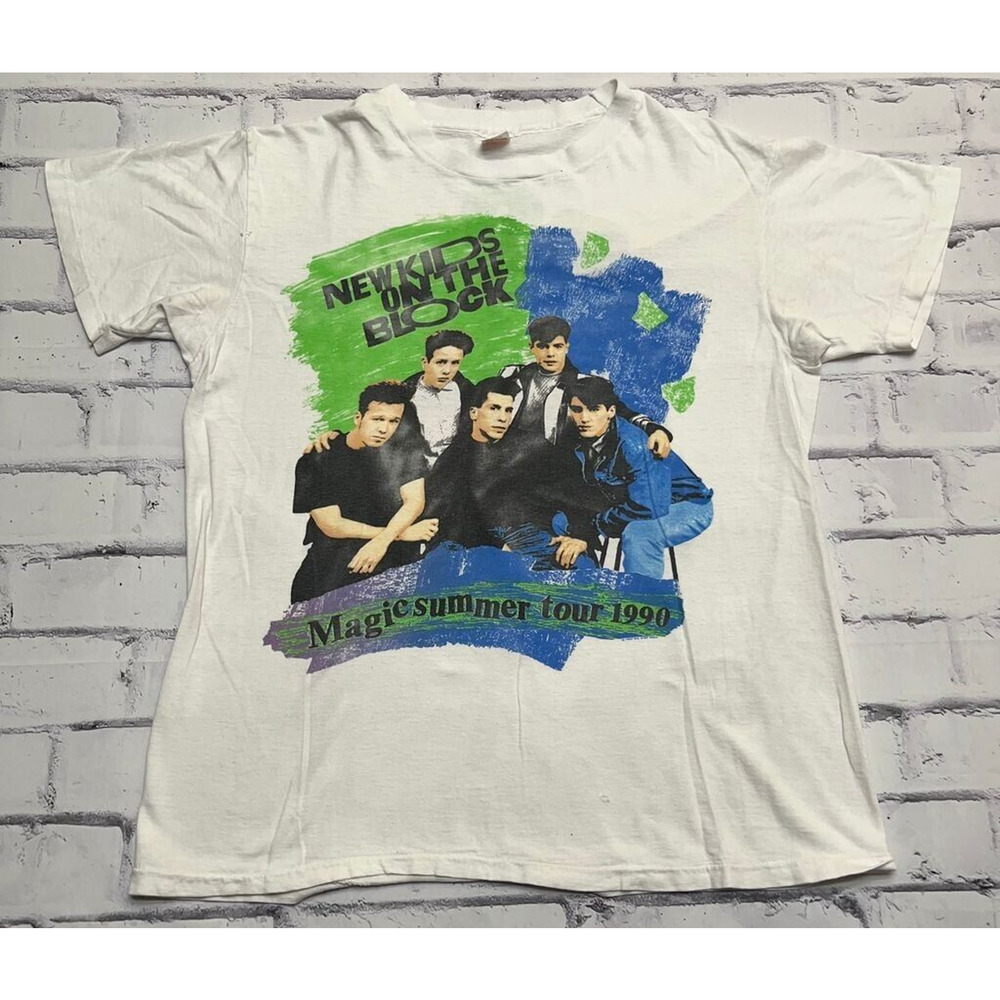 New Kids On The Block Shirt Large White Vintage 90s Magic Summer Tour 1990